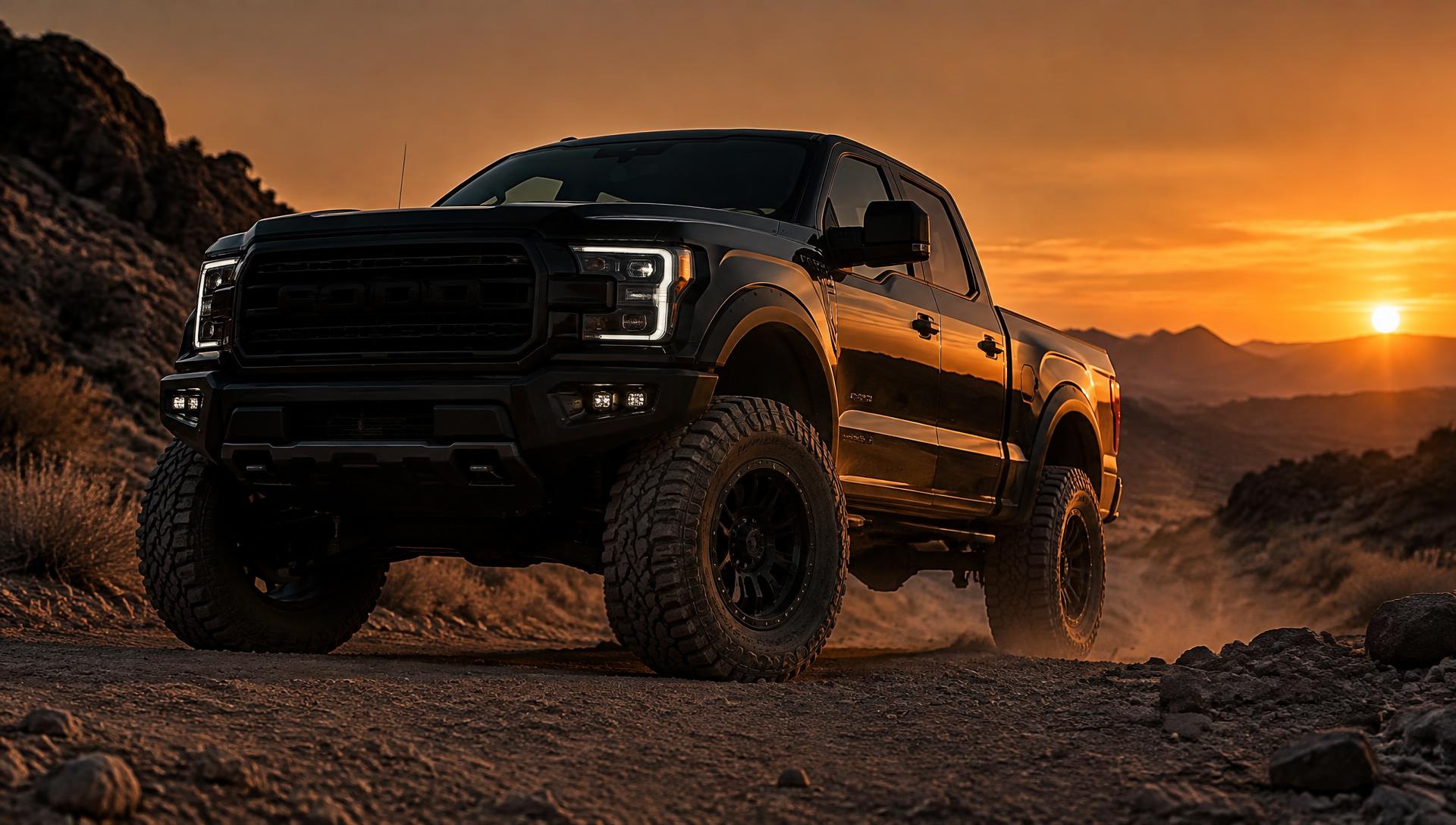 Lifted truck on off-road tires